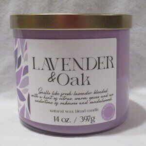 Lavender & Oak Candle Kirkland 14oz Covered Jar 3 Wick 40 hr Natural Wax Blend